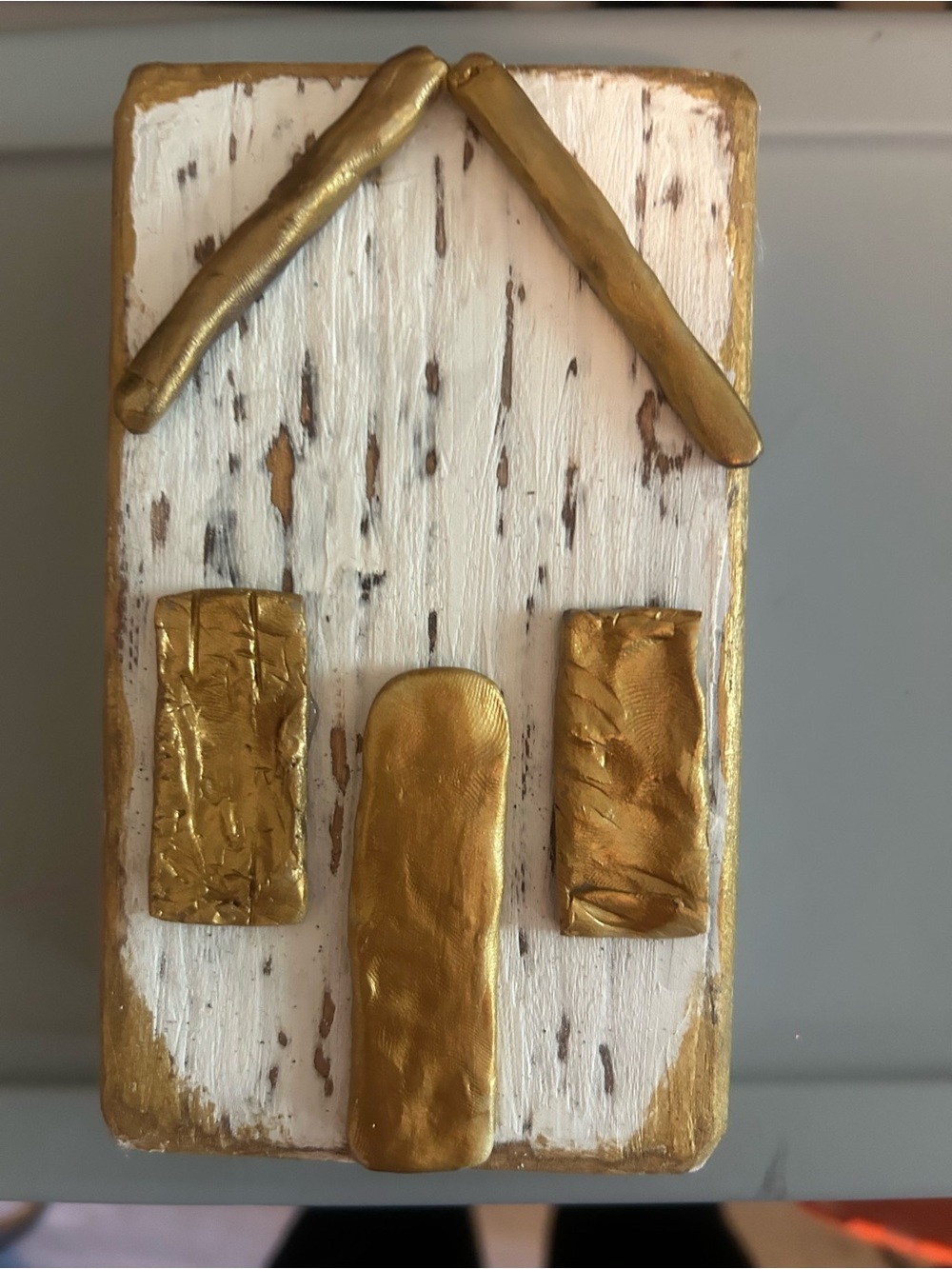 Gold and White Distressed Wood Block Home Decor